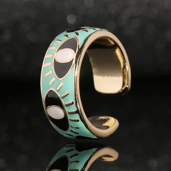 Evil Eye Enamel and Copper Adjustable Ring #1209 TURQ - Picture 4 of 12